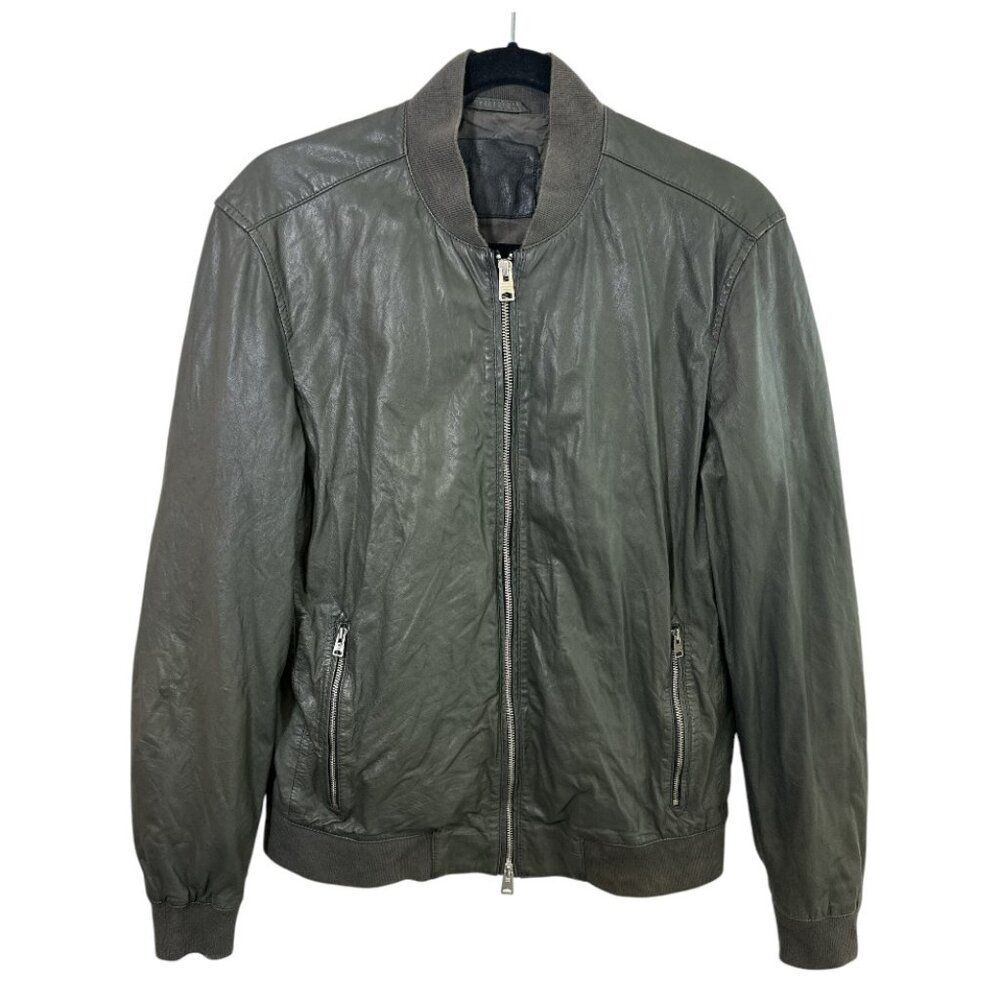 AllSaints Mower Leather Bomber Jacket Men’s Sz M Gray Moto Biker